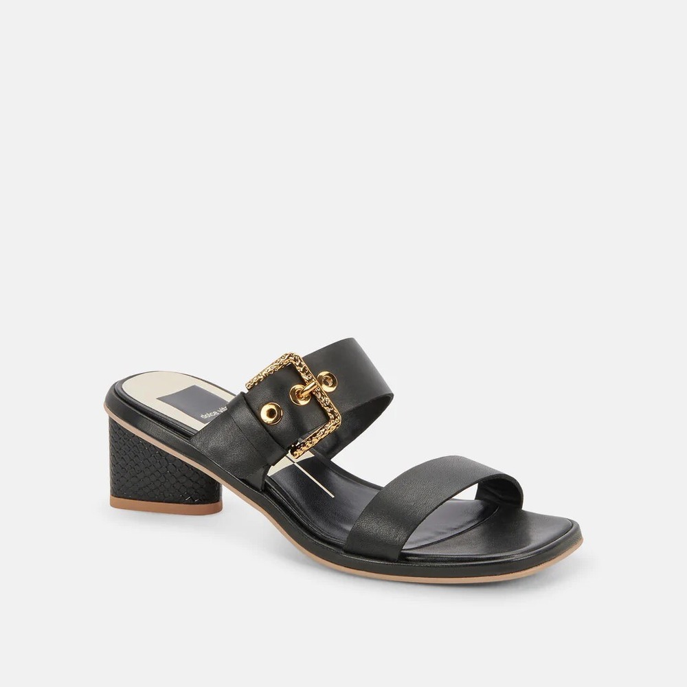 Dolce Vita Riva Black Leather Buckle Block Heel Sandals Size 8
